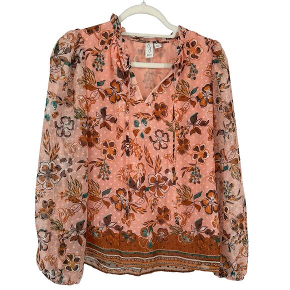 Joie Coral Floral Chiffon Long Sleeved Blouse Sz Small - Picture 1 of 7